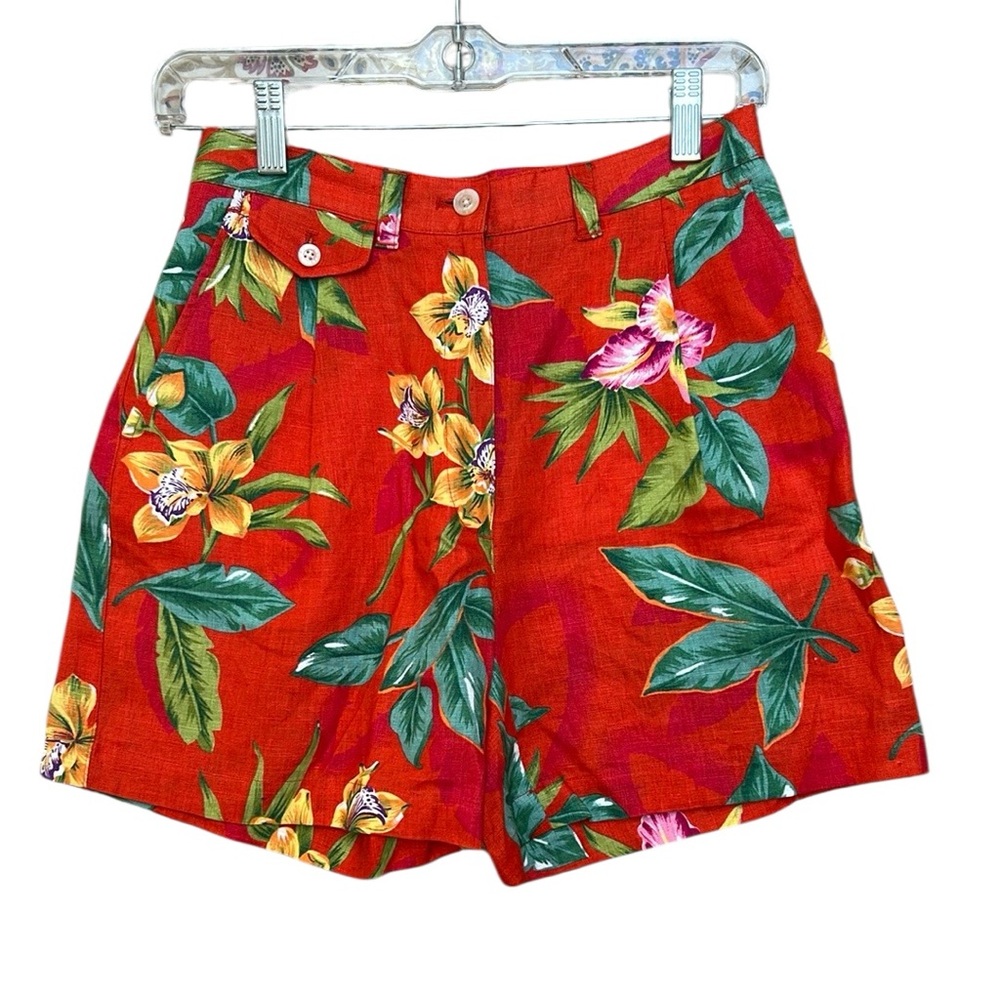 Vintage Lauren Ralph Lauren Petite Women’s Linen “Flag Red” Orange Shorts 2P